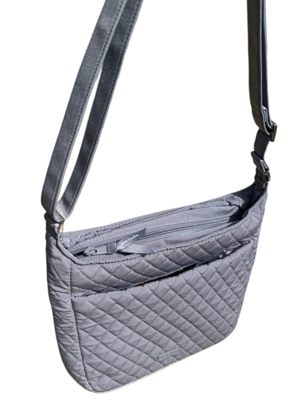 Vera Bradley Gray Quilted Crossbody Bag Lightweight Travel Purse Multi Pocket
